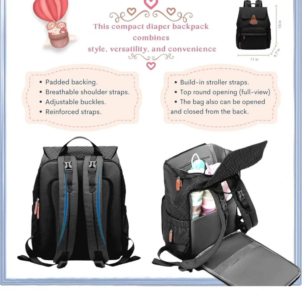 Stylish Black Multifunction baby Backpack